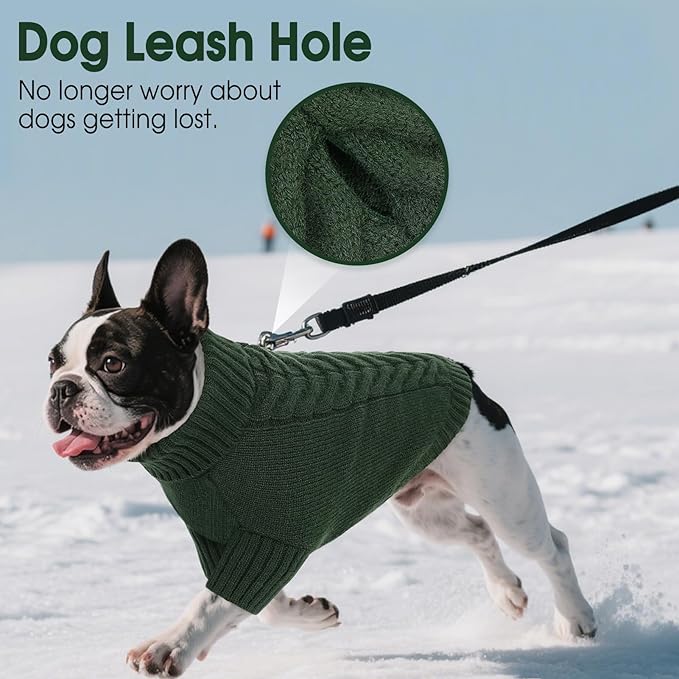 Dog Sweaters for Large Dogs Classic Turtleneck Dog Christmas Sweater Thick Warm Pullover Male Puppy Pet Stretch Knitwear Fall Winter Clothes with Leash Hole(Green, XL)