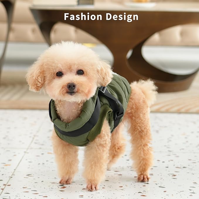 Dog Jacket with Harness,Fleece Lined Warm Puppy Coat for Winter,Soft Windproof Large Dog Vest,Green XXL