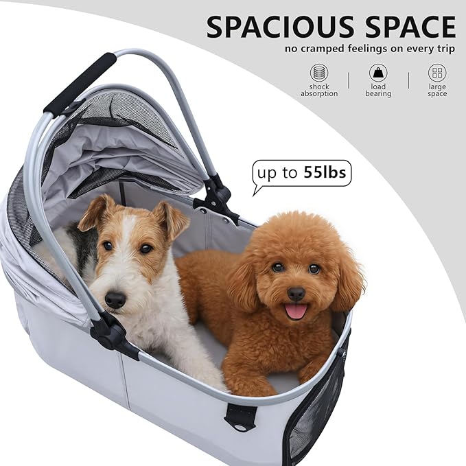 Extra Large Pet Stroller, Jumbo Dog Stroller Fits 3 Small Pets up to 50lbs, Heavy-Duty Stable Strollers with Shock Absorbing Wheels & Locking Brakes, for Walking, Jogging, Vet Visits