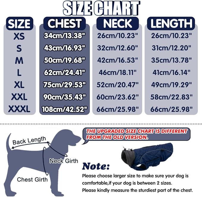 EMUST Dog Jacket Polyester Winter Coat for Medium Large Dogs, Reflective Vest with Zipper, Warm for Cold Weather, Dark Blue, L