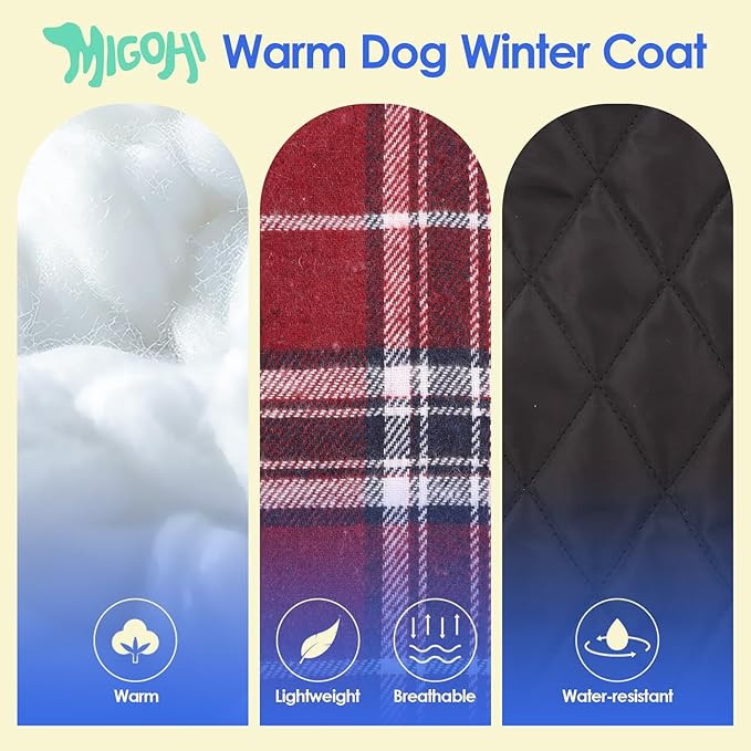 MIGOHI Dog Jackets for Winter, Windproof Waterproof Reversible British Style Plaid Warm Coat for Small Medium Large Dogs, Red, L