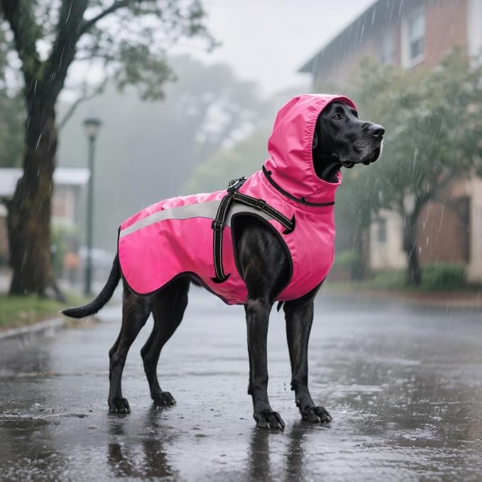 Mosucoirl Dog Raincoat Waterproof Raincoats for Dog Reflective Dogs Rain Jackets with Hood Hoodie Pet Rain Poncho Coat for Small Medium Large Dogs Puppies S-XXL (Pink, L)