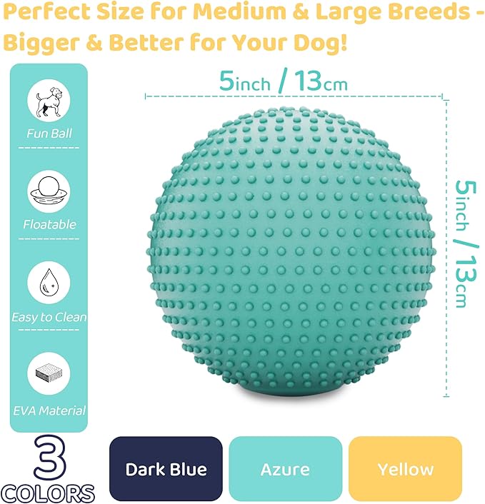 Dog Balls, EVA Dogs Toy Ball for Aggressive Chewers, 5 Inch Durable High Elasticity Interactive Ball for Training Dog Catch and Fetch, Floatable Toy for Medium and Large Dogs Puppies (Azure)