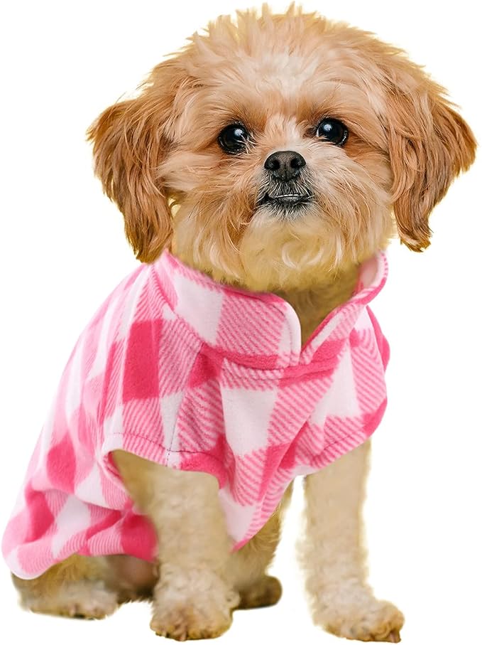 KAMA BRIDAL Spring Autumn Winter Coat Pullover Fleece Vest for Cats Small and Medium Dogs Thin Sweater Pink & White Plaid (Pink, XS)