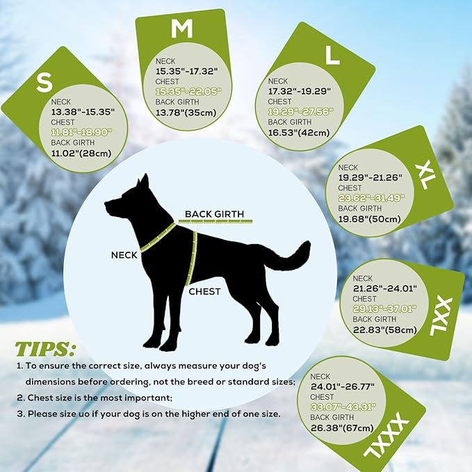 EMUST Dog Coat Winter, Waterproof Pet Snow Jacket for Winter, Adjustable Small/Medium/Large Dog Coat, Green, L