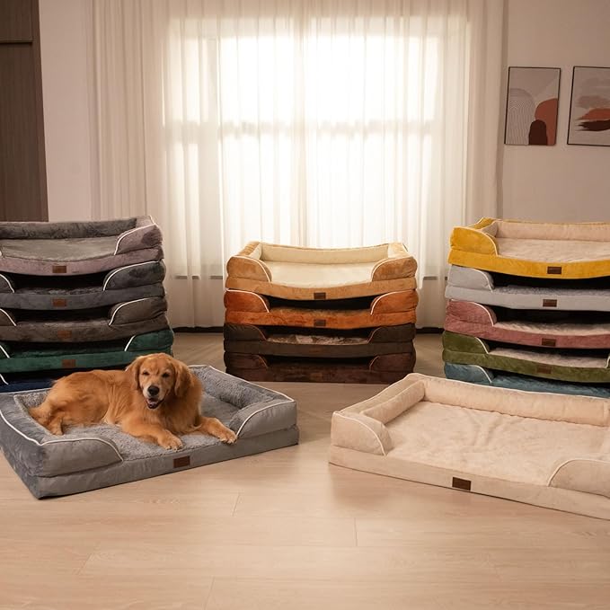 Comfort Expression Orthopedic Dog Bed for Medium Dogs 28x19 Inch, Waterproof Egg Crate Foam Medium Pet Bed with Removable Bolsters, Dog Couch with Washable Cover & Non-Slip Bottom, Dark Green
