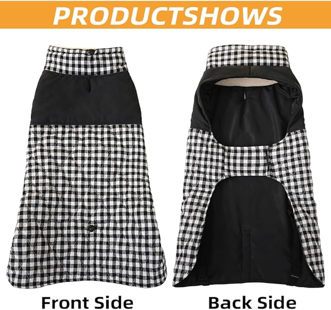 Dog Jackets for Winter, Reversible Dog Coat Windproof Waterproof Jackets for Cold Weather, British Style Plaid Coats Warm Vest for Small Medium Large Dogs (Black, 5XL)