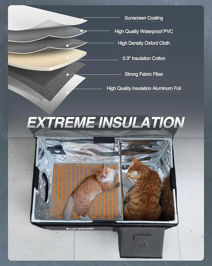 Outdoor Heated Cat House in Winter,Extremely Insulated & Weatherproof,Feral Cat Shelter with Waterproof Eaves & Escape Door for Outside Stray Barn Cat(Dark Grey,23.6"x16.5"x13.4")