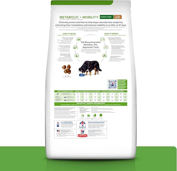 Hill's Prescription Diet Metabolic + Mobility, Weight + j/d Joint Care Chicken Flavor Dry Dog Food, Veterinary Diet, 24 lb. Bag