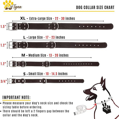 ADITYNA Heavy Duty Leather Dog Collar for Large Dogs - Soft and Strong Black Leather Collar for Walking and Training (Large: Fit 17" - 23" Neck, Black)