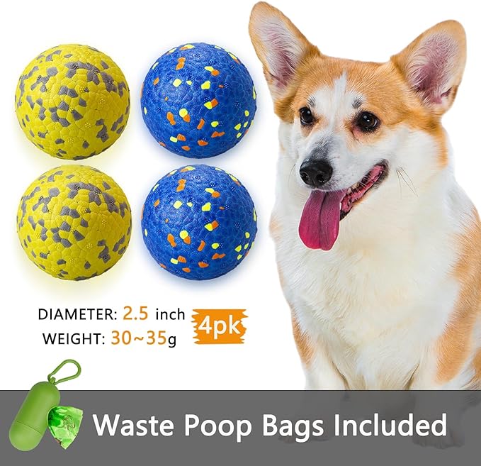 4Pcs Super Bouncy Dog Balls, Fun Indestructible Tennis Balls for Aggressive Chewers, Durable Floating Fetch Toys for Small Dogs with Lifetime Replacement