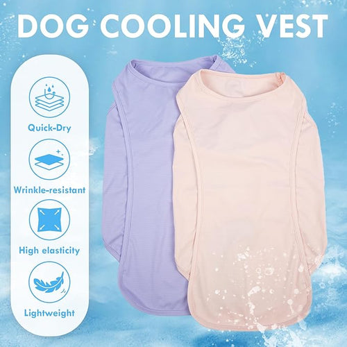2 Pack Dog Shirt Quick Dry, Sun Protection UPF50+ Summer Cooling Vest, Soft Lightweight Tshirts for Medium Dogs Allergies Wound Care, Purple+Pink, M
