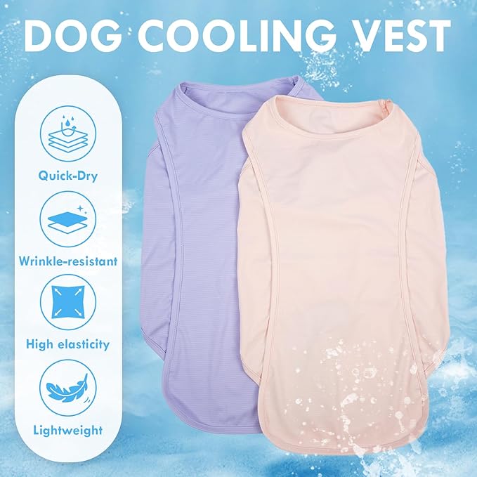 2 Pack Summer Dog Shirt, Quick Dry Cooling T-Shirts for Large Dogs, Sun Protection Breathable Vest, Durable Regulate Temperature Dog Clothes, Purple+Pink, 4XL