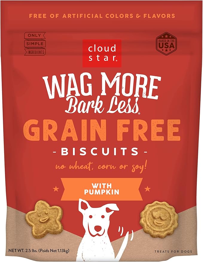 Cloud Star Wag More Bark Less Crunchy Grain Free Dog Treats, Pumpkin, 2.5 lbs. Bag