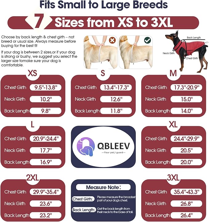 QBLEEV Reversible Dog Jacket for Large Dogs, Waterproof Windproof Winter Coat with Adjustable Hook & Loop Design, Lightweight Puffer Vest Keeps Dogs Warm & Dry, Wine Red, XL – Fits Pitbull, Boxer