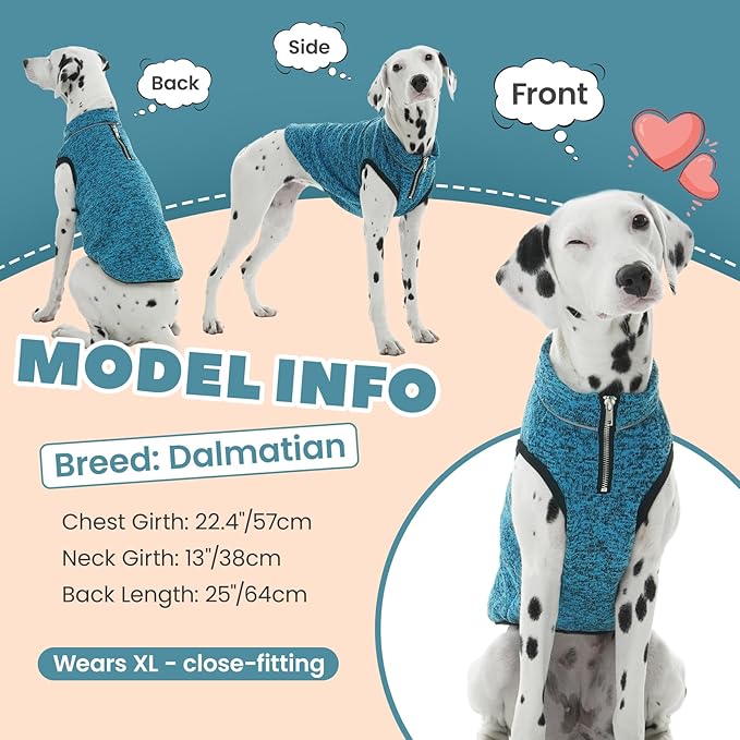 ROZKITCH XX-Large Dog Sweater, Lightweight Jacket with Fleece Lining, Knit Pet Coats for Large with Zipper Opening for Harness, Adjustable Neck Reflective Pet Jacket for Fall Blue 2XL