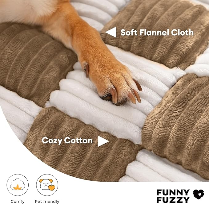 FUNNY FUZZY Pet Couch Covers for Sofa, Dog Couch Cover Protector 27.56×25.59" Cozy Cream Plaid Washable Pet Bed Mat for Furniture Sofa Cover for Dogs Cats, Small, Light Brown