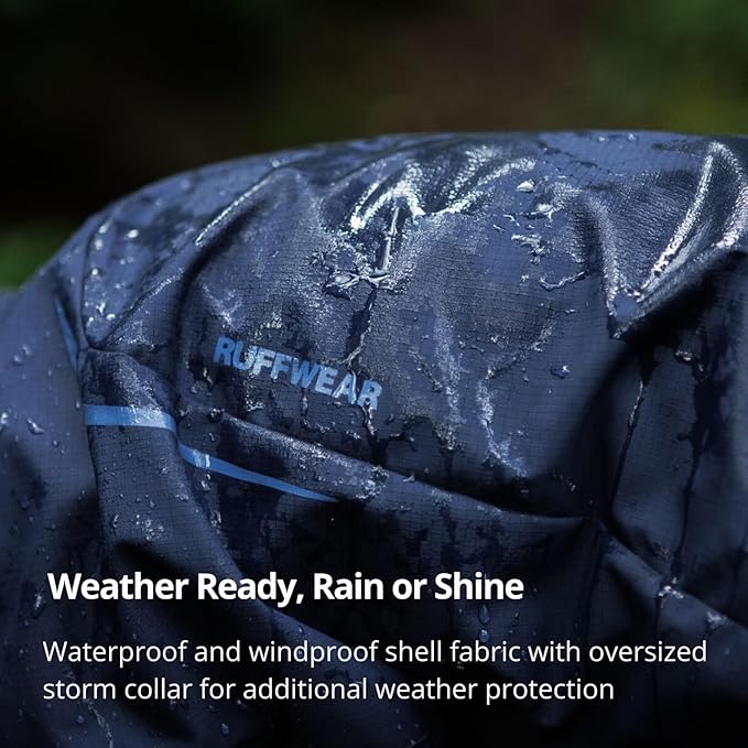 Ruffwear, Sun Shower Dog Raincoat Coverall, Waterproof & Windproof All-Weather Jacket with Full Coverage & Leg Straps, Lightweight & Reflective Dog Gear, Midnight Blue, X-Large