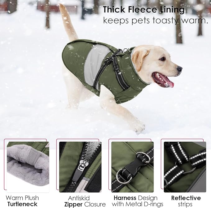 AOFITEE Dog Coat, Warm Dog Jacket with Harness Built in, Waterproof Coats for Small Dogs, Dogs Winter Coat Puffer Jacket with Zipper & Fleece Collar, Pet Snowsuit Sweater for Chihuahua Yorkshire, XS