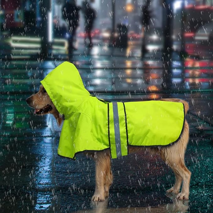 Candofly Reflective Dog Raincoat - Waterproof Dog Rain Jacket with Leash Hole, Hooded Doggie Ponch Rain Coat for Dogs (Green, XX-Large)