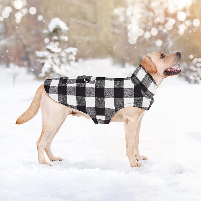 Malier Classic Plaid Fleece Dog Coat with Pocket - Windproof Warm Winter Pet Jacket for Small to Large Dogs (White, Medium)