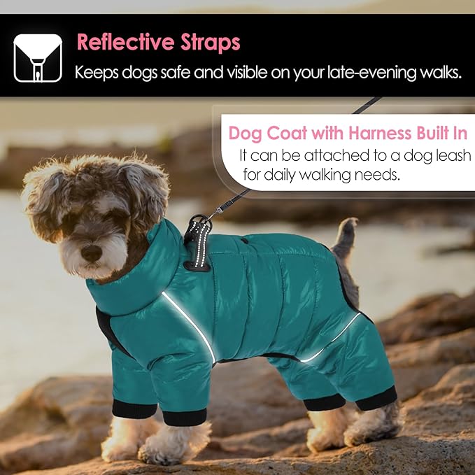 AOFITEE Dog Coat, Waterproof Dog Winter Jacket, Warm Fullbody Dogs Snowsuit, Winter Coat for Small Dogs, Zip Up Pet Puffer Jacket Fleece Vest, Outdoor Reflective Cold Weather Pet Coats, L