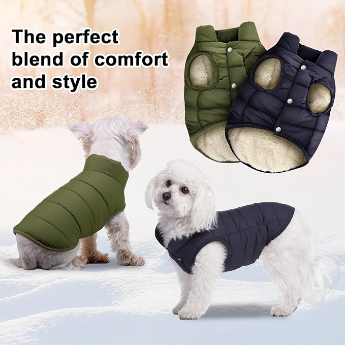 Syhood 2 Pieces Dog Jacket 2 Layers Fleece Lined Dog Jacket Warm Soft Windproof Small Pet Coat for Winter Cold Weather(S,Navy,Green)
