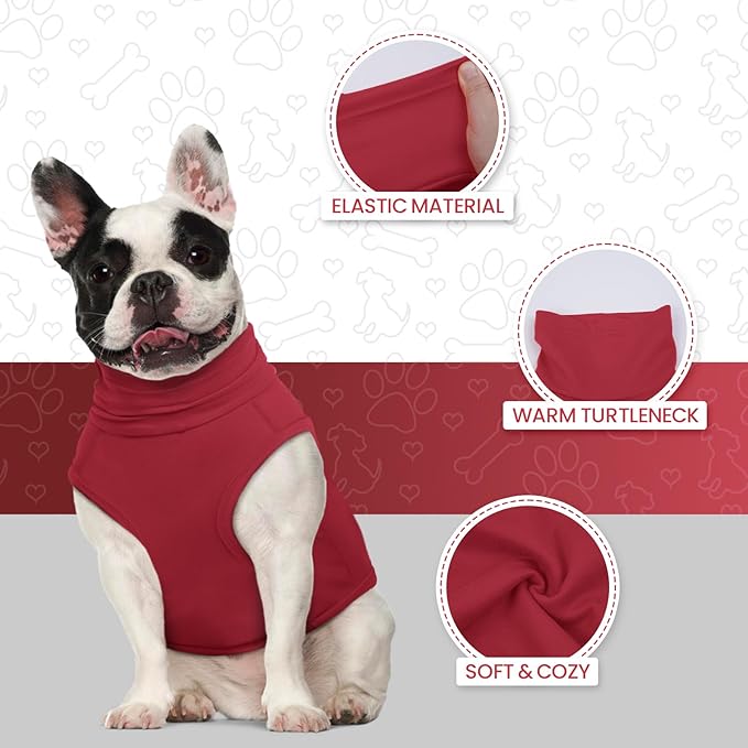 ROZKITCH Dog Sweaters Soft Fleece Pullover Sweatshirt Pajamas, Turtleneck Warm Pet Cold Weather Jacket Stretchy Vest Jumpsuit Apparel Outfit Clothes for Small Medium Large Dogs Walking Sleep Red M