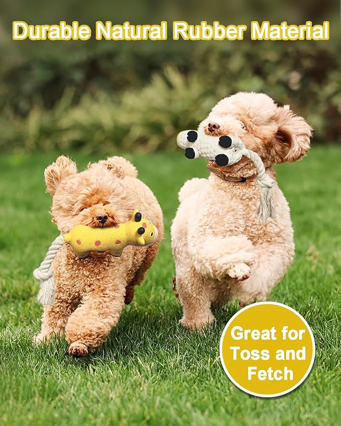 Dog Squeaky Toys Rope Toys Rubber Dog Chew Toy for Small & Medium Dogs for Boredom, Teeth Cleaning, Tug of War Toy (2 Pack)