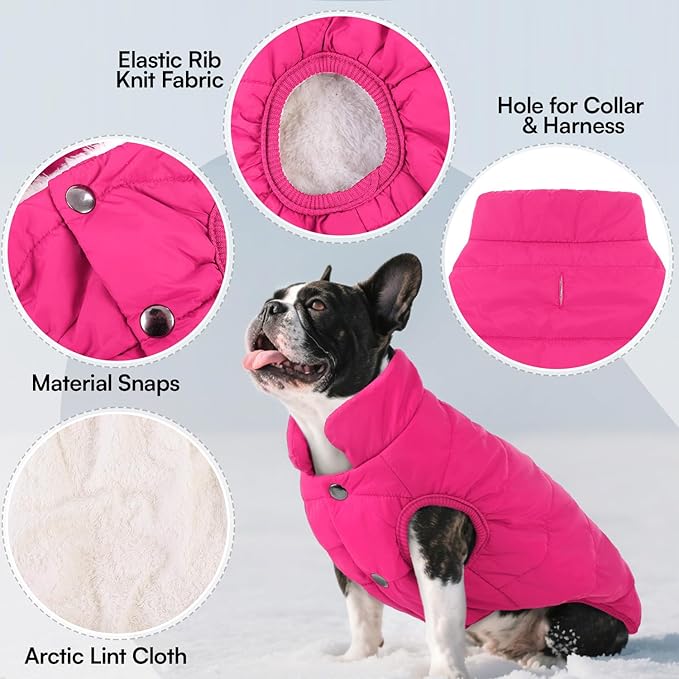 ASENKU Dog Winter Coat - Waterproof Windproof Dog Jacket, Warm Snowproof Doggie Puffer Vest for Cold Weather, Lightweight Snow Coats for Small Medium Large Dogs (Pink, M)