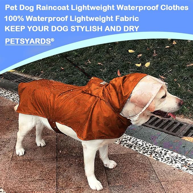 Pet Raincoat Packable Hooded Dog Rain Jacket Reflective Strips Lightweight Adjustable Poncho for Small Medium Large Dogs Orange M