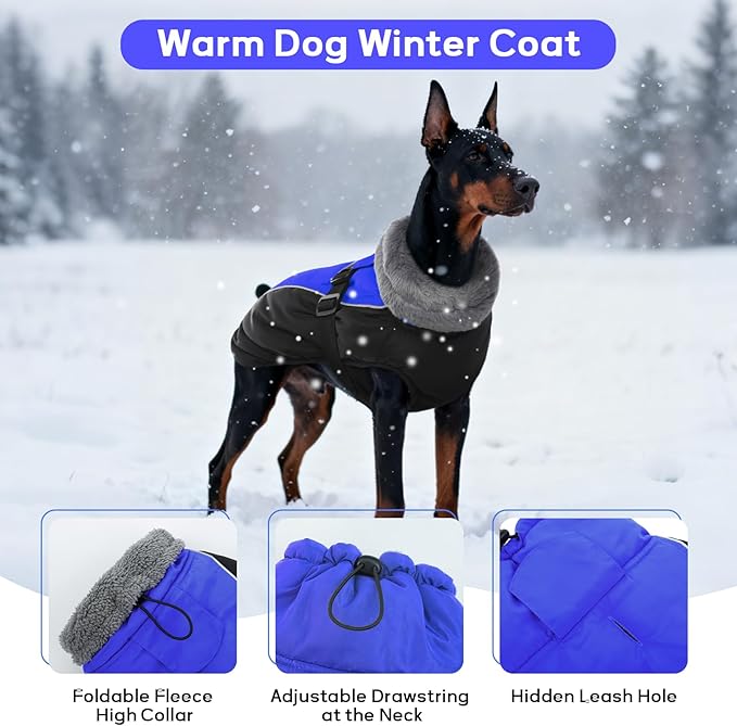 IDOMIK Dog Winter Coat, Reflective Waterproof Dog Jacket for Cold Weather, Warm Pet Coats for Small Medium Large Dogs, High Collar Doggy Fleece Snow Jacket, Winter Vest with Adjustable Buckle,3XL