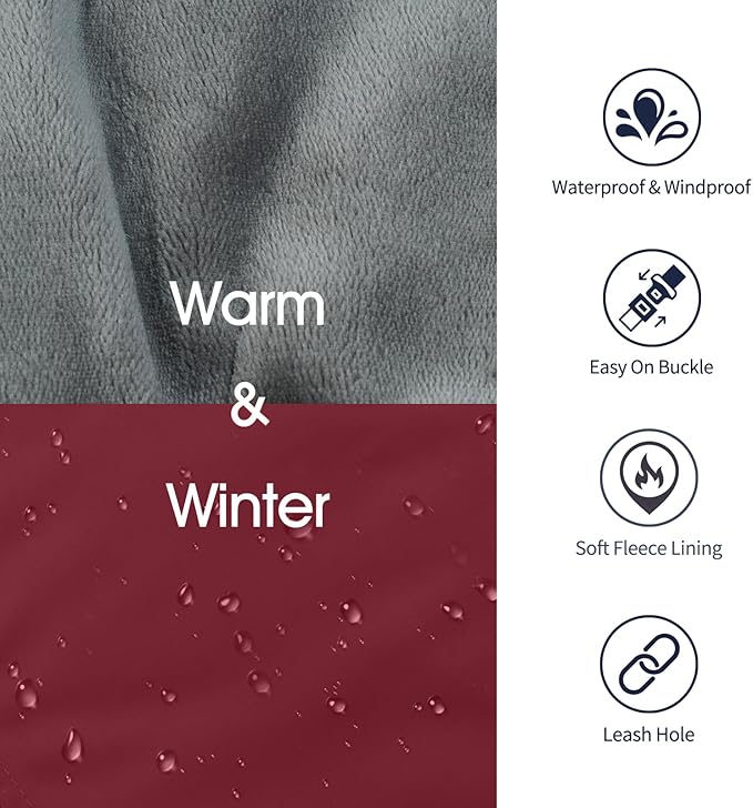 IECOii Extra Warm XXL Dog Coat - Reflective, Adjustable Dog Jacket for Cold Weather Outdoor, Waterproof Windproof Dogs Winter Jacket with Soft Fleece, Machine Washable for Large Dogs, Burgundy, 2XL