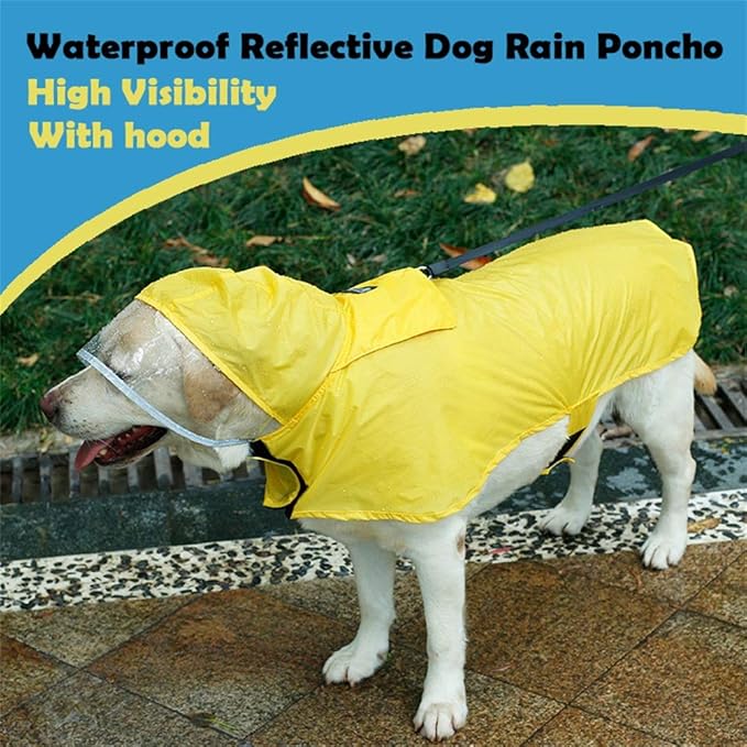 Pet Raincoat Packable Hooded Dog Rain Jacket Reflective Strips Lightweight Adjustable Poncho for Small Medium Large Dogs Yellow L