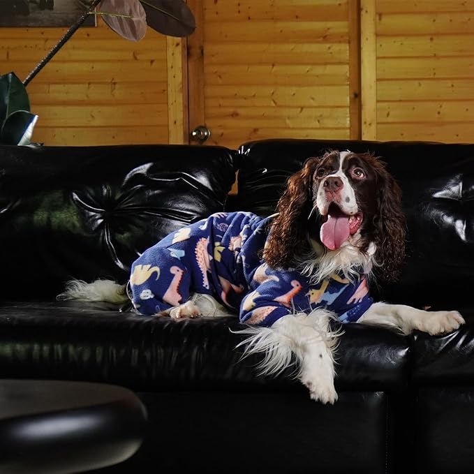 ROZKITCH Large Dog Pajamas Soft Fleece Pullover Pajamas, Pet Windproof Warm Cold Weather Jacket Vest with Reflective Zipper, Jumpsuit Apparel Outfit Clothes for Large Dog Dinosaur XL