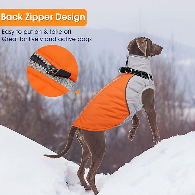 Dog Coat Waterproof,Warm Dog Winter Jacket with Harness Built in Windproof Snow Jakcet with Fleece Lining Reflective Thermal Cold Weather Coats for Large Dogs,Windproof Pet Snowsuit,Orange,L