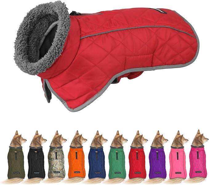 Fragralley Dog Coat Large, Waterproof Dog Jacket with Warm Fleece Lining, Adjustable Reflective Dogs Winter Coat, Turtleneck Pet Coats for Cold Weather (Red XXL)