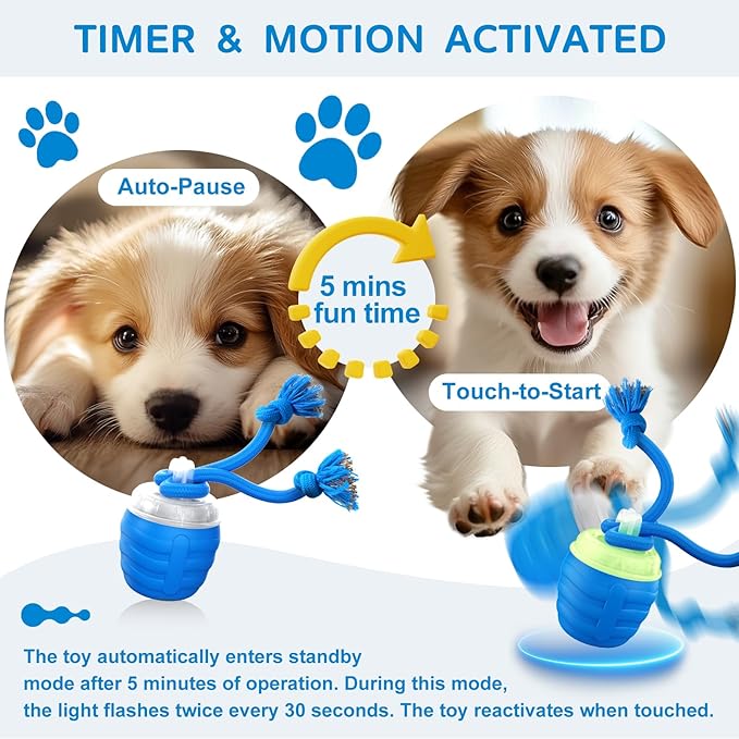 Interactive Dog Toys, [2025 Newly Upgraded] Interactive Dog Ball for Small Dogs, Automatic Moving Dogs Toy Wicked Ball for Boredom & Training, Play Music, USB Rechargeable(Blue)
