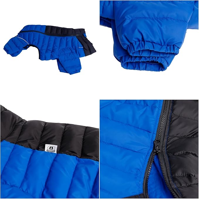 Lovelonglong Warm Jacket - 4 Legs Covered Waterproof Windproof Reflective Vest, Zippered Adjustable Outdoor Snow Jacket for Small Medium Large Dogs, Blue XXXXL
