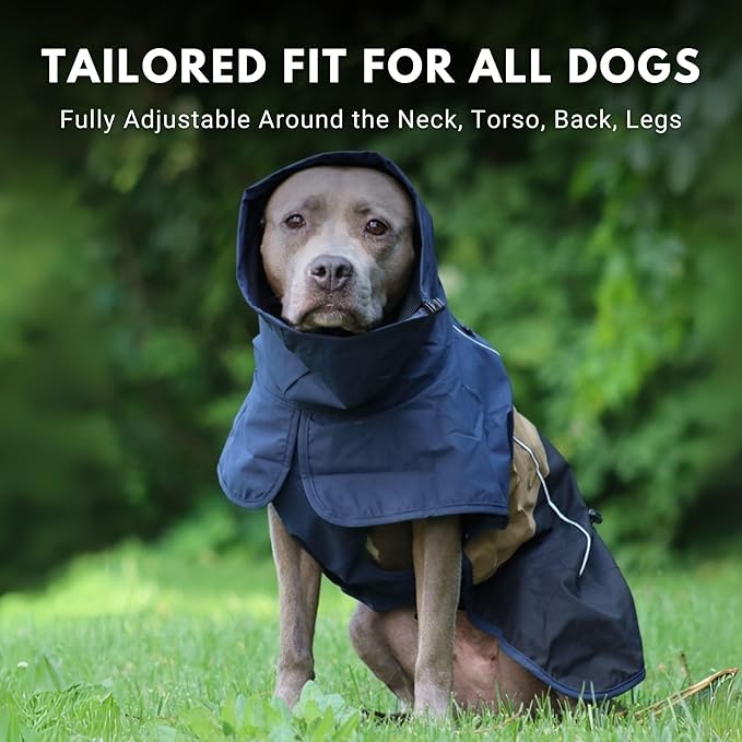 Spark Paws Dog Raincoat, Waterproof Windproof Rain Jacket, for Small Medium Large Extra Large Dogs, Reflective Breathable Full-Body Coverage Dry Suit - Blue Gold Black - L
