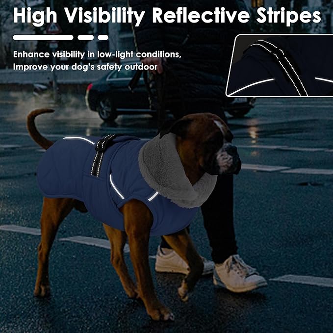 Dog Coat, Waterproof Dog Winter Jacket with Adjustable Buckle, Reflective Turtleneck Pet Snow Vest Warm Fleece Sweater for Small Medium Large Dogs - Blue, 2XL