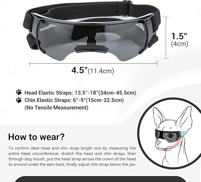 Dog Goggles Sunglasses Small to Medium Breed, Anti-Fog UV400 Lens Puppy Sunglasses, Adjustable Lightweight Doggie Goggles for UV, Wind, Snow, Dust Protection, Blue