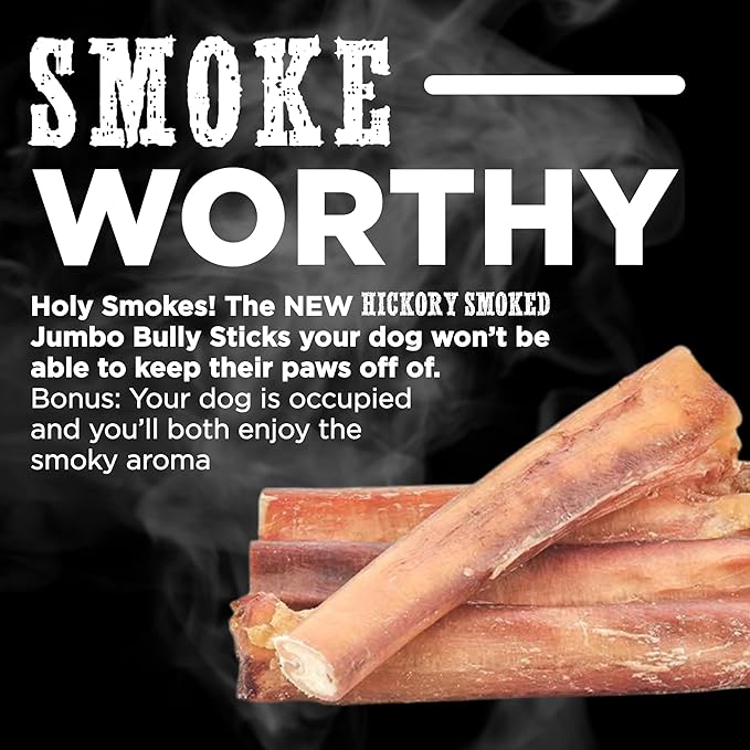 Best Bully Sticks Hickory Smoked Jumbo 6 Inch Bully Sticks - 4 Count (Pack of 1) - Natural, Smoky, Grain and Odor-Free, No Additives