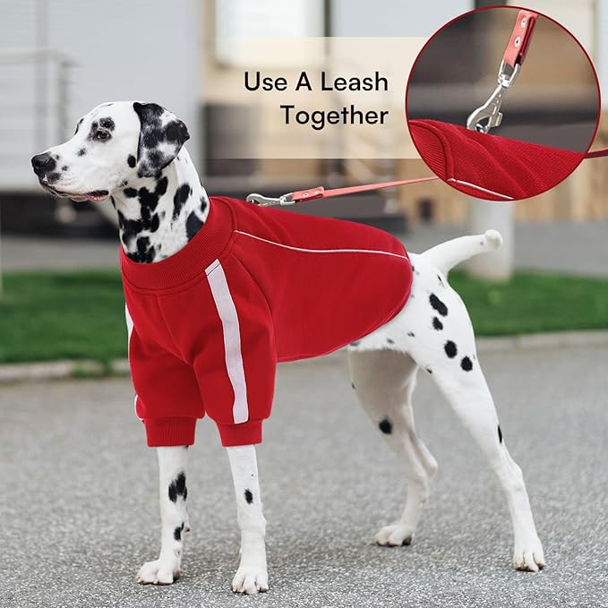 Queenmore Small Christmas Dog Sweater, Cozy Fleece Dog Sweatshirt, Warm Winter Fleece Jacket for Small, Medium & Large Dogs with Leash Hole/Reflective Stripes Red