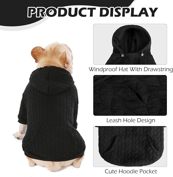 EXPAWLORER Textured Cable Knit Basic Dog Hoodie, Elevated Style Dog Sweater with Leash Hole and Pocket, Soft and Warm Pet Winter Coat, Cold Weather Clothes for Small Medium Large Dogs,Black M