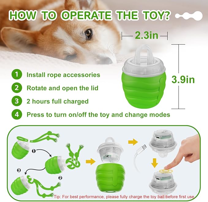 Interactive Dog Toys, [2025 Newly Upgraded] Interactive Dog Ball for Small Dogs, Automatic Moving Dogs Toy Wicked Ball for Boredom & Training, Play Music, USB Rechargeable(Green)