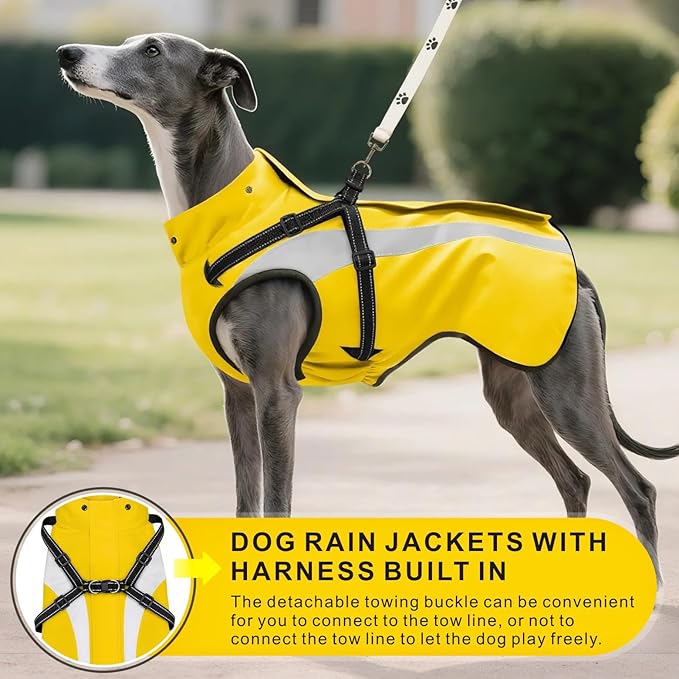 Mosucoirl Dog Raincoat Waterproof Raincoats for Dog Reflective Dogs Rain Jackets with Hood Hoodie Pet Rain Poncho Coat for Small Medium Large Dogs Puppies S-XXL (Yellow, XXL)
