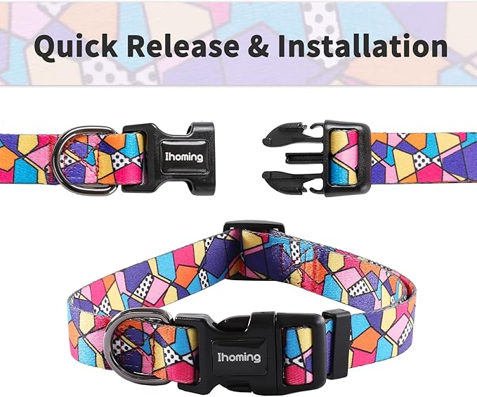 Ihoming Dog Collar and Leash Set for Daily Outdoor Walking Running Training, Geometric Design for Medium Boys Girls Dogs Cats Pets, M-Up to 45LBS
