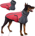 SlowTon Winter Dog Coat, Warm Polar Fleece Lining Doggie Outdoor Jacket with Turtleneck Scarf Reflective Stripe Adjustable Waterproof Windproof Puppy Vest Soft Pet Outfits (L,Red)