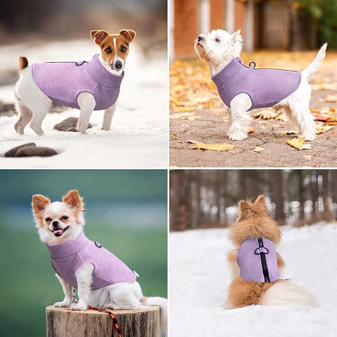 Idepet Dog Fleece Vest Sweater Zip Up Warm Pullover Dogs Jacket with D-Ring Leash Winter Cold Weater Coat Pet Sweatershirt Clothes Hoodie for Small Medium Dogs Boy Girl (Purple, XXL)